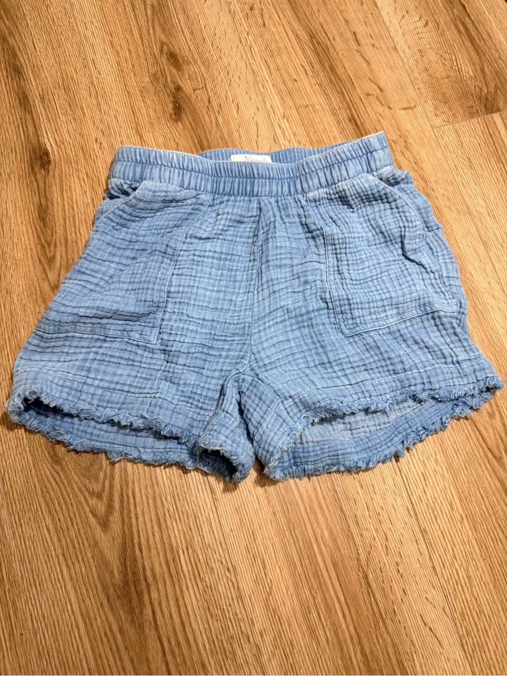 Natural Reflections Womens Gauze Shorts XS Blue Frayed Hem Pull On Beach Boho